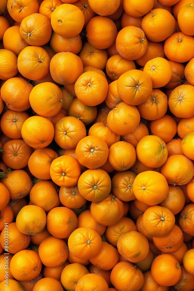 Large pile of oranges in a flat lay top view,wallpaper style,healthy fruit concept. --stylize 250 --v 6.0