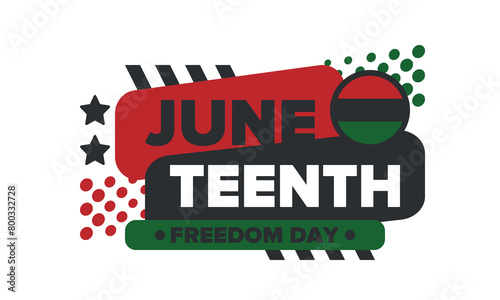 Juneteenth Independence Day. Freedom or Emancipation day. Annual american holiday, celebrated in June 19. African-American history and heritage. Poster, greeting card, banner and background. Vector