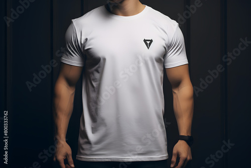 Contemporary men’s fashion branding featuring a mockup of a high-end white cotton t-shirt, elegantly contrasted with a black background Generative AI, © Ajrak
