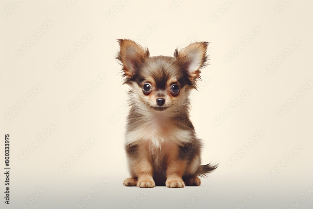 Inviting portrait of a small, cute pet on a soft, neutral backdrop, in minimalist style, suitable for pet event invitations. Generative AI,