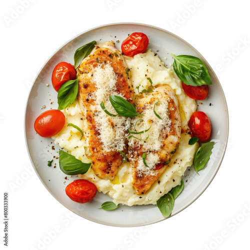 Delicious Plate of Parmesan Chicken and Mashed Potatoes Isolated on a Transparent Background