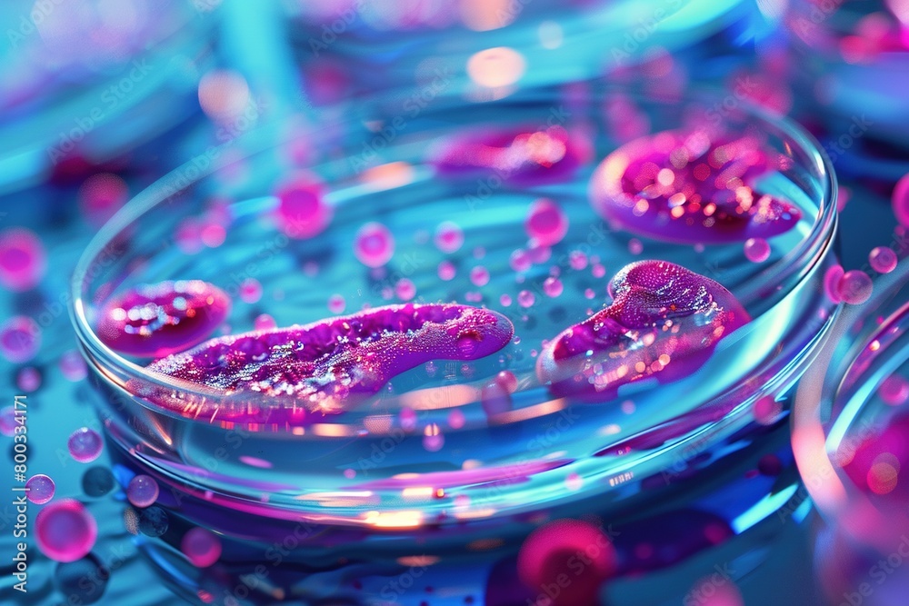 Microbiology Study: Macro Shot of Bacterial and Viral Growth in Lab,Scientific Research: Macro Close-Up of Microorganisms in Lab