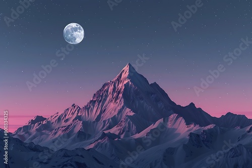 Pastel gradient backdrop illuminated by a full moon, casting a silvery glow on a mountain summit. photo