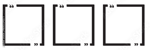 Quote box frame set. Texting quote boxes. Templates of texting black line quote frames for definition, remark, and citation design. Vector illustration