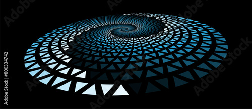 Spiral with triangles as dynamic abstract vector background or logo or icon. Abstract background with triangles in circle. Artistic illustration with perspective. Yin and Yang symbol concept.