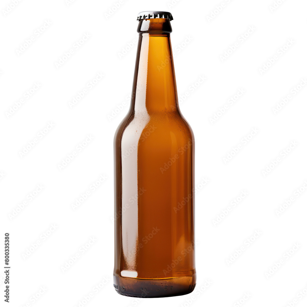 Beer bottle glass brown waterdrop and cap isolated on whie background Beer bottle glass brown waterdrop and cap isolated on whie background