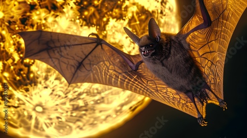 Bat in Flight Silhouetted Against Luminous Moonlit Sky