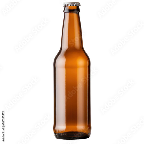Beer bottle glass brown waterdrop and cap isolated on whie background