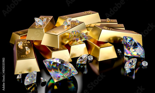 Luxury wealth concept with gold bars and diamonds © tiero