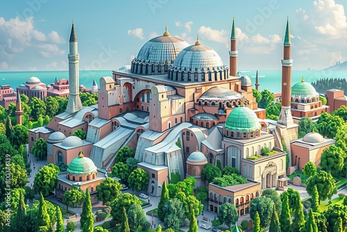 Hagia Sophia, one of the most famous landmarks of Istanbul, Turkey, is a Late Antique structure that was originally built as a Christian patriarchal basilica, later serving as an i photo