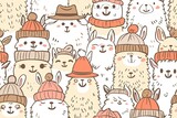 Cheerful Alpacas in Colorful Hats,Adorable Alpacas in Cartoon Hats Collection