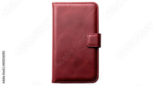 A sophisticated red leather wallet case featuring a convenient card slot photo