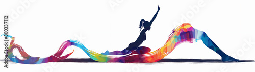 Yoga fitness practise with physical postures exercise for wellness health and meditation shown in a colourful abstract watercolour painting for use as a poster or flyer, stock illustration image