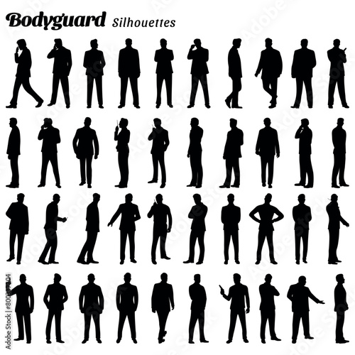 Set of professional bodyguard silhouette vector illustrations