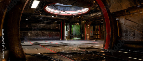 Fototapeta Naklejka Na Ścianę i Meble -  Abandoned dystopian future underground industrial environment. 3D render.