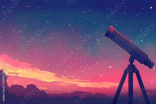 Pastel gradient backdrop with a vintage telescope pointed towards a celestial expanse of stars.
