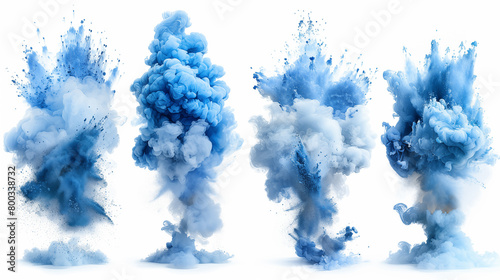 Set of blue watercolor paint splashes isolated on white background. photo