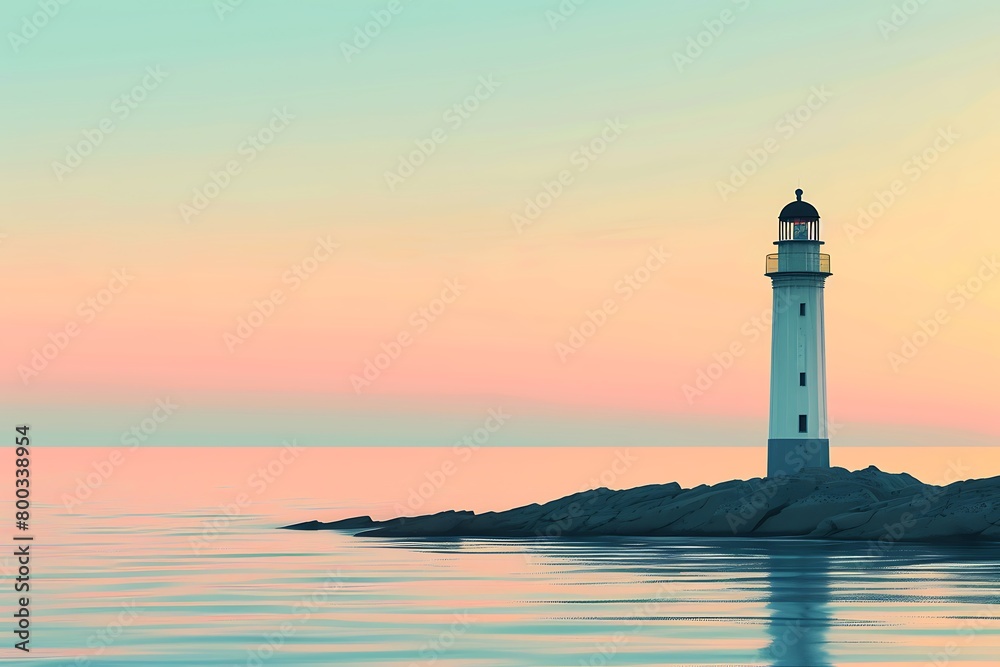 Pastel gradient background with a majestic lighthouse guiding vessels through a tranquil ocean.