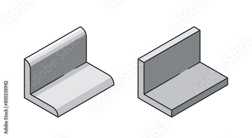 Two Angled Metal Profiles. Constructions with Bent L-shape and Reflective Surface. Steel Or Aluminum Items