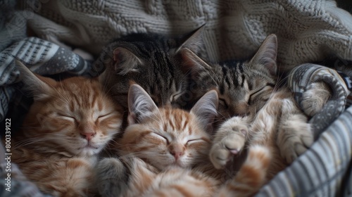three cute cats sleeping