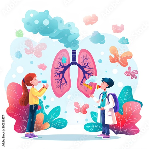 World asthma day , illustration with human lungs on white background. AI generation