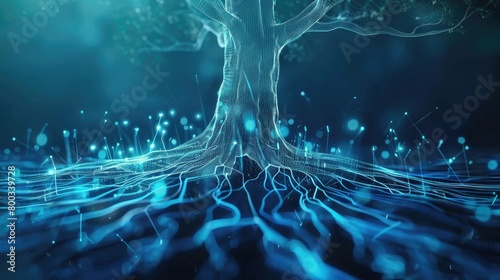 Blockchain tree branching into digital roots