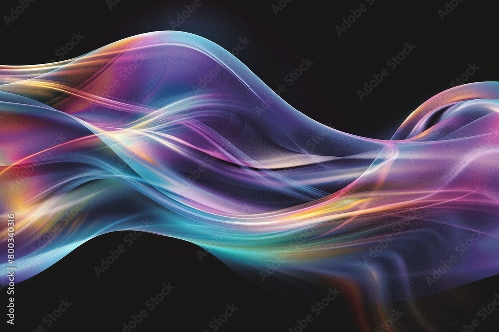 Fluid Curve Abstract: 3D Line Poster on Black Background with Soft Colors, Gradient Backdrop - High Resolution Commercial Illustration