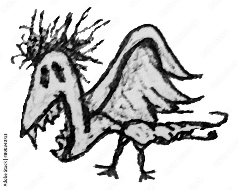 Fototapeta premium Creepy bird isolated pencil drawing