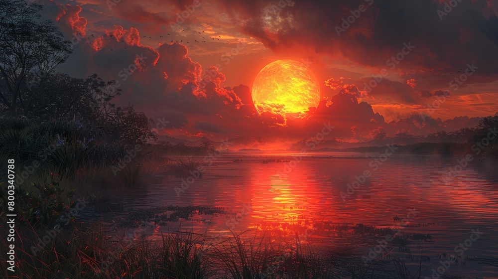 Craft an image depicting a serene sunset merging into dusk