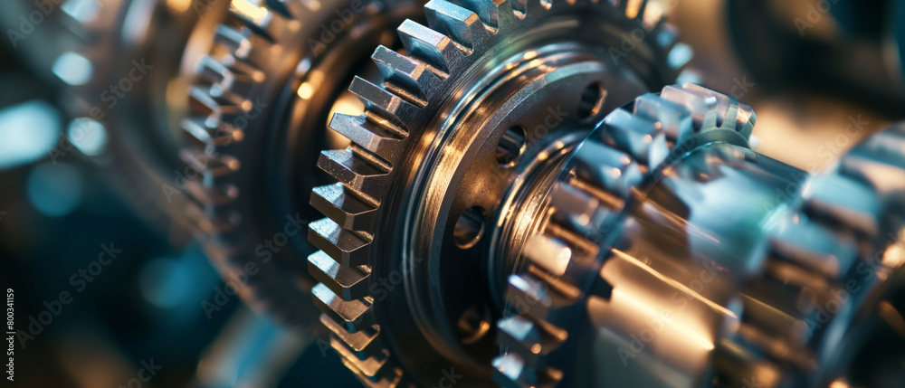 Close-up of gears and mechanisms, parts of large industrial machines Close-up of gears and mechanisms, parts of large industrial machines