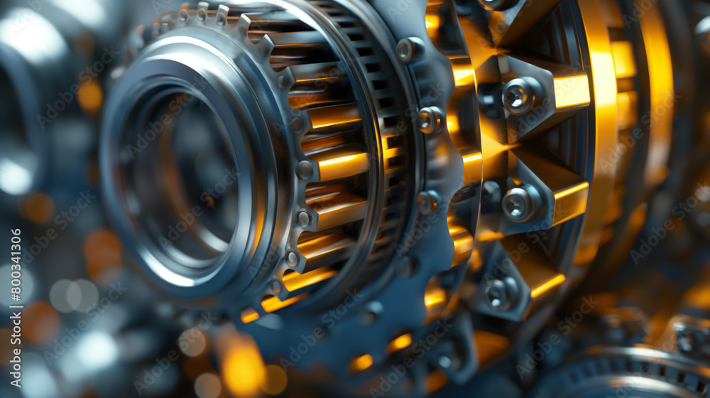Close-up of gears and mechanisms, parts of large industrial machines Close-up of gears and mechanisms, parts of large industrial machines
