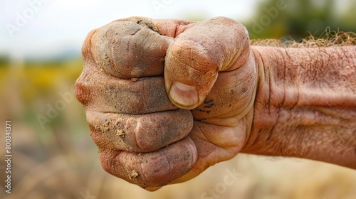   A tight shot of someone's grubby hand, showing dirt on the thumb tip and its edge photo