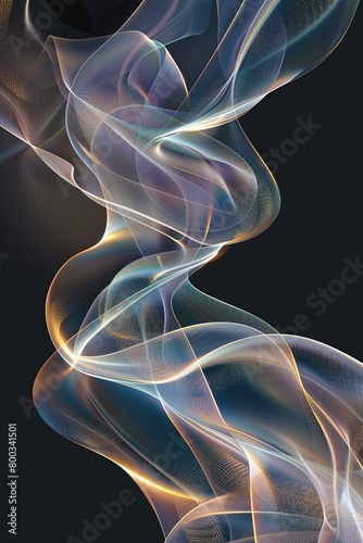Fluid Curve Abstract: 3D Line Poster on Black Background with Soft Colors, Gradient Backdrop - High Resolution Commercial Illustration