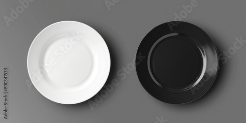 Black and white plate icon set Top view mockup of empty dinner dish for food design template