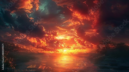 Craft an image depicting a sunset shrouded by clouds