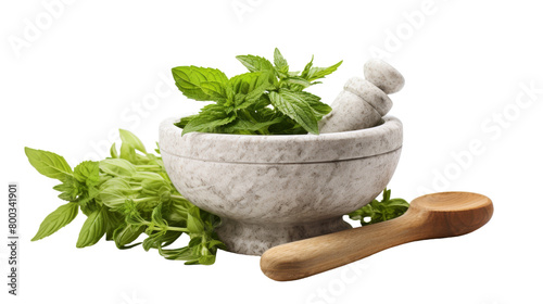 A mortar and pestle sit atop a white background, ready for use in grinding and mixing substances