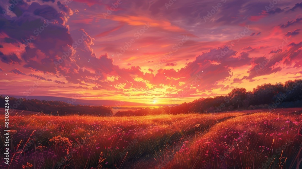 Craft an image depicting an illuminated sunset