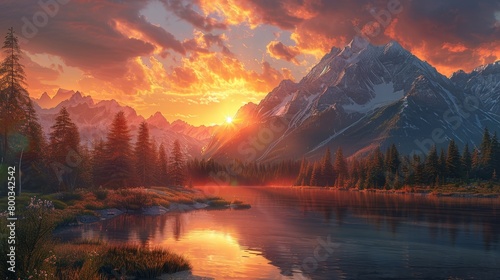 Craft an image depicting an idyllic sunset