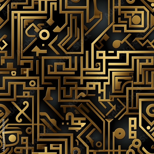 intricate golden egyptian abstract geometric pattern. Seamless pattern	