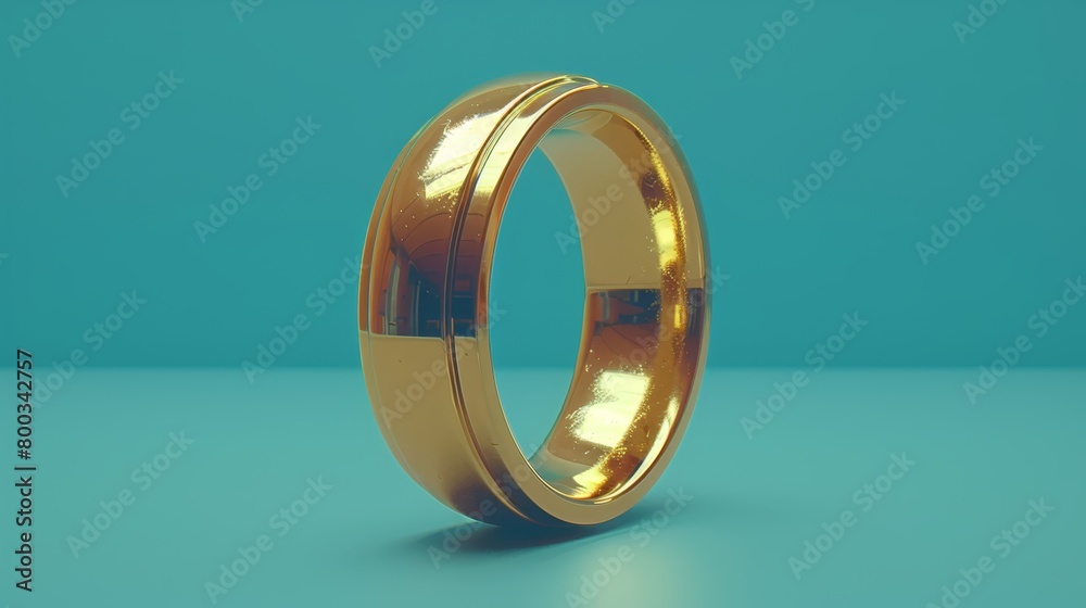 Close-up of gold wedding ring against blue backdrop, featuring reflection of inner ring surface Close-up of gold wedding ring against blue backdrop, featuring reflection of inner ring surface