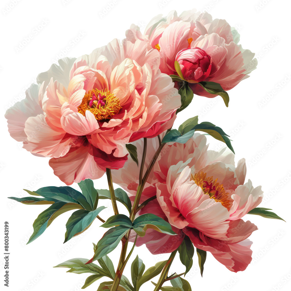 peony flowers isolated on a white background