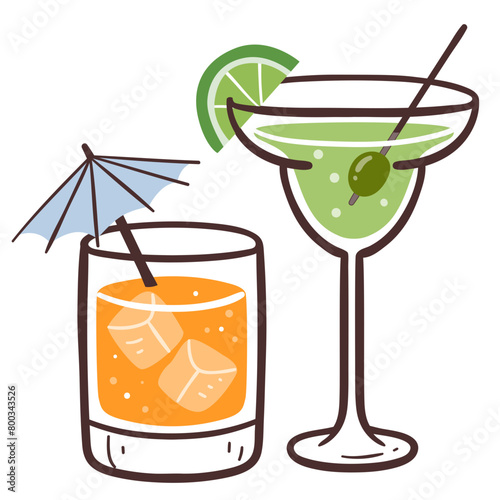 Cocktail icon for restaurants. Drink icon. Hand-drawn vector icon.