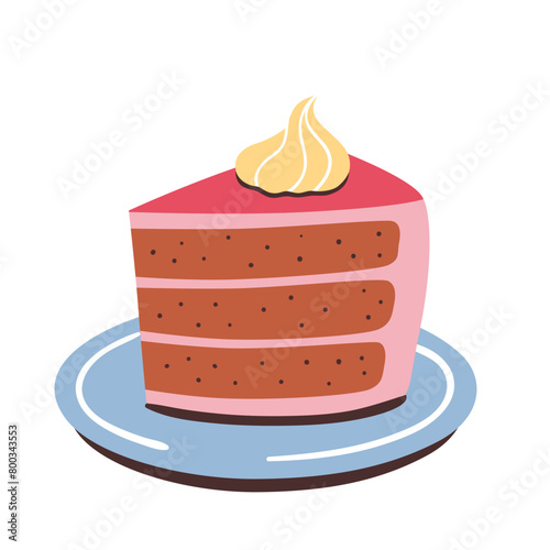 Dessert icon for restaurants. A piece of cake drawing. Hand-drawn vector icon.
