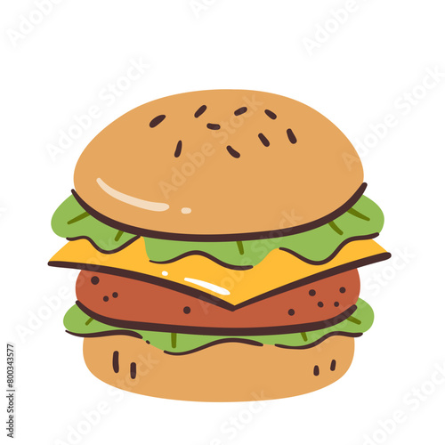 Burger icon. Fast food icon. Hand-drawn vector icon.