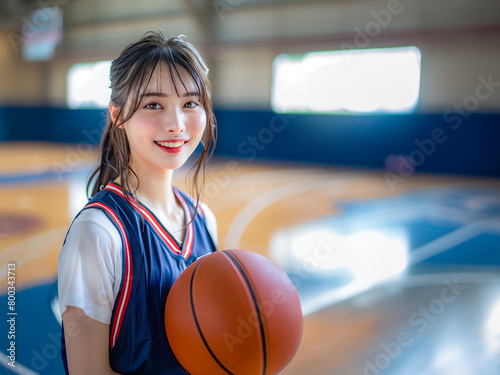 バスケットボールを持つ笑顔の女性 © Haru Works