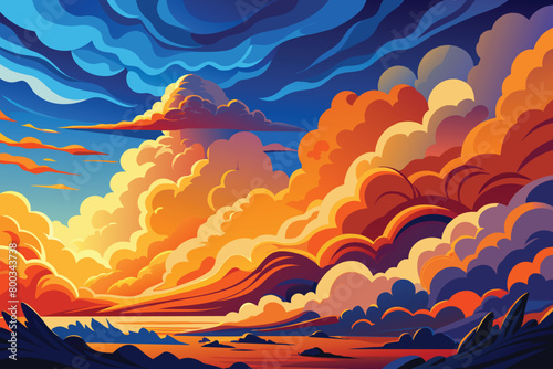 Dramatic cloudscape with vivid orange and cool blue tones vector