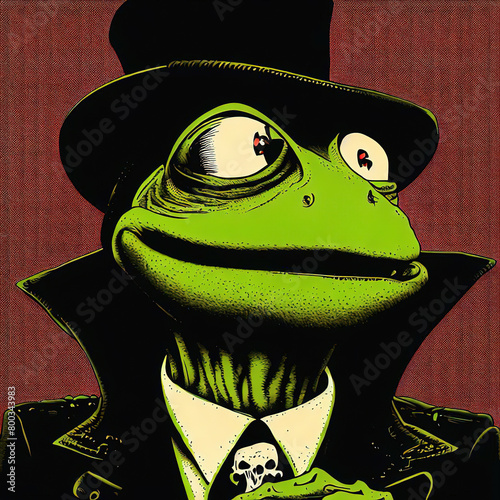 Obraz na płótnie Kermit the frog as nosferatu in society 1989, highly dcentered, Ai generated illustration w salonie