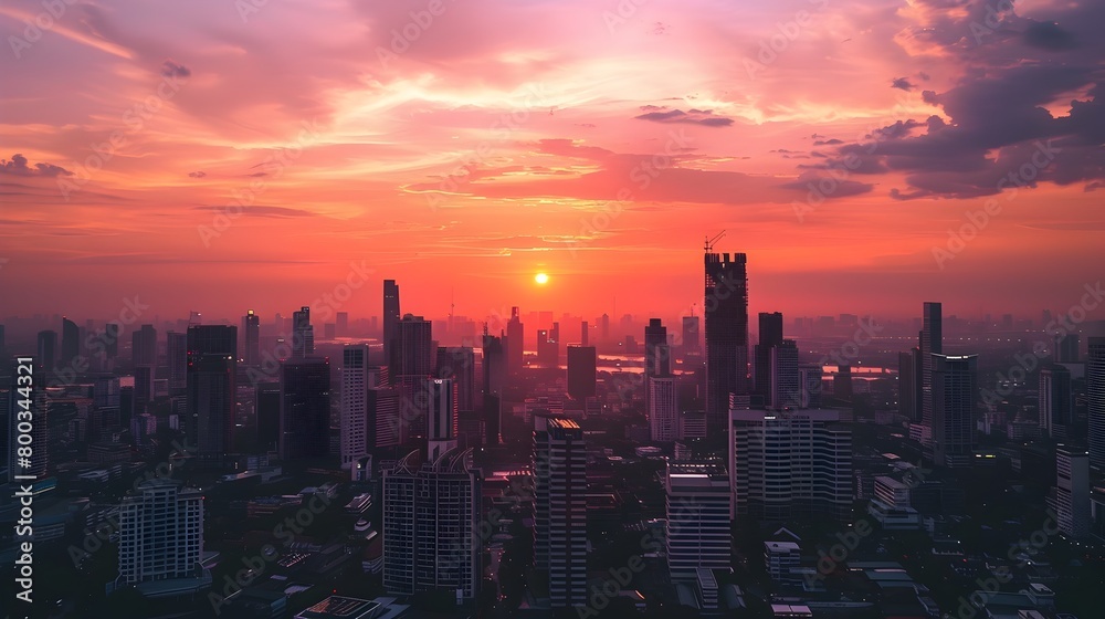Captivating Cityscape Silhouettes Against Vibrant Twilight Skyline in Bangkok,Thailand