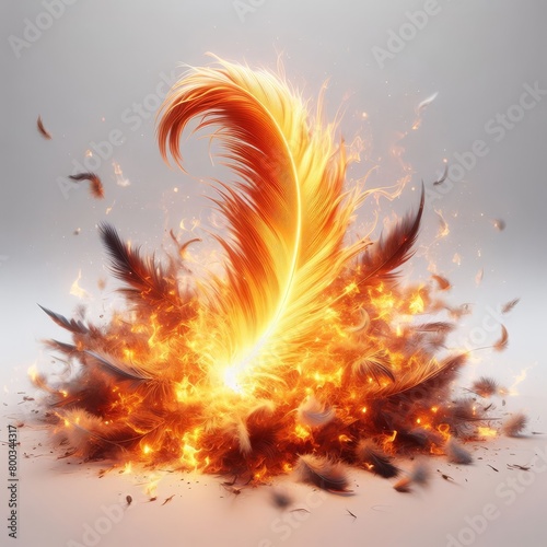 feather on fire on white