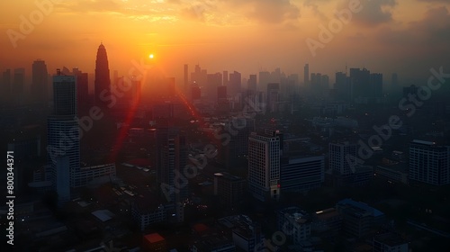Captivating Urban Skyline at Sunset with Towering Skyscrapers and Vibrant Cityscape